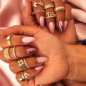 Gold 11 pc Ring Set sexy funky‎ luxury cute snake chain rock punk glam